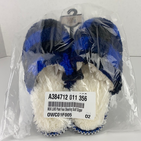 Size 8 Blue Plaid MUK LUKS Faux Shearling Scuff Slippers - Picture 8 of 8